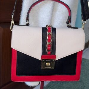 Aldo  Color block satchel shoulder/cross body bag  vegan leather red white black